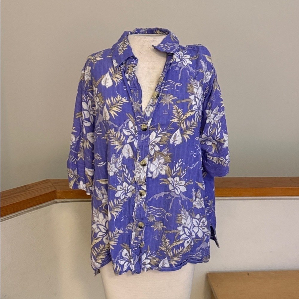 We The Free - Love Letters Cotton Hi-Low Button-Down Purple small oversized